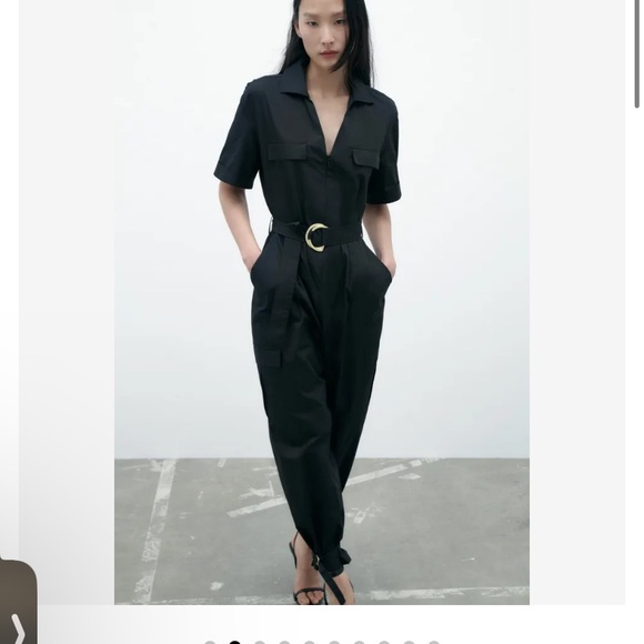 Zara Pants - Zara cotton gold tone buckled poplin belted jumpsuit size medium new with tags
